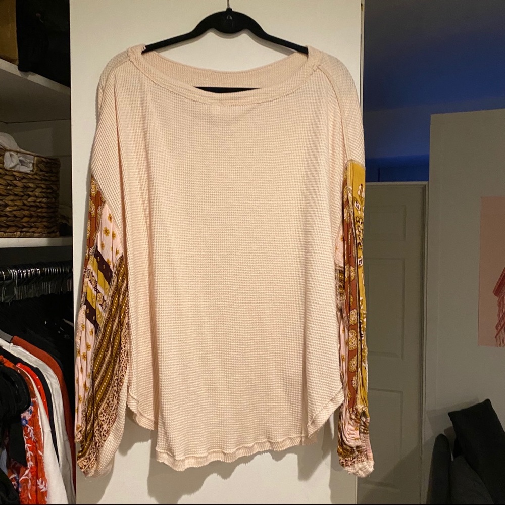 Free People Waffle Knit Top with bell sleeves